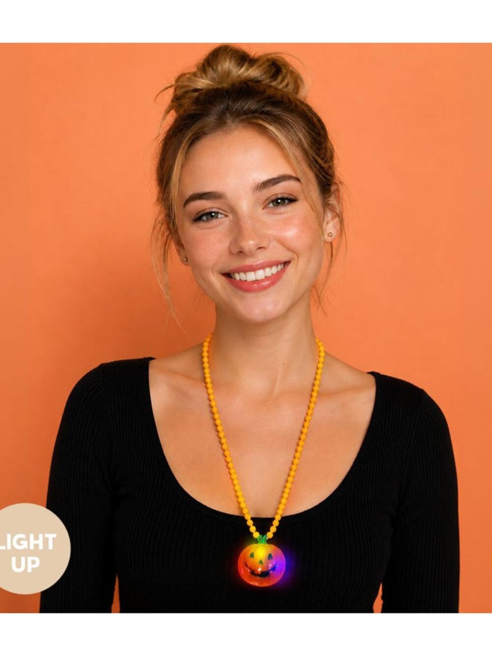Tigerstars Light Up Halloween Jack O Lantern Pumpkin Pendant Beaded Long Necklac